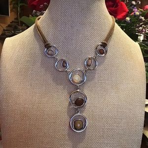 Lia Sophia Alex Leather Y Necklace Brown Silver